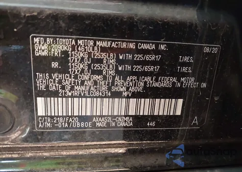 2020 Toyota Rav4 Xle z USA, uszkodzony, nr VIN 2T3W1RFV1LC084314